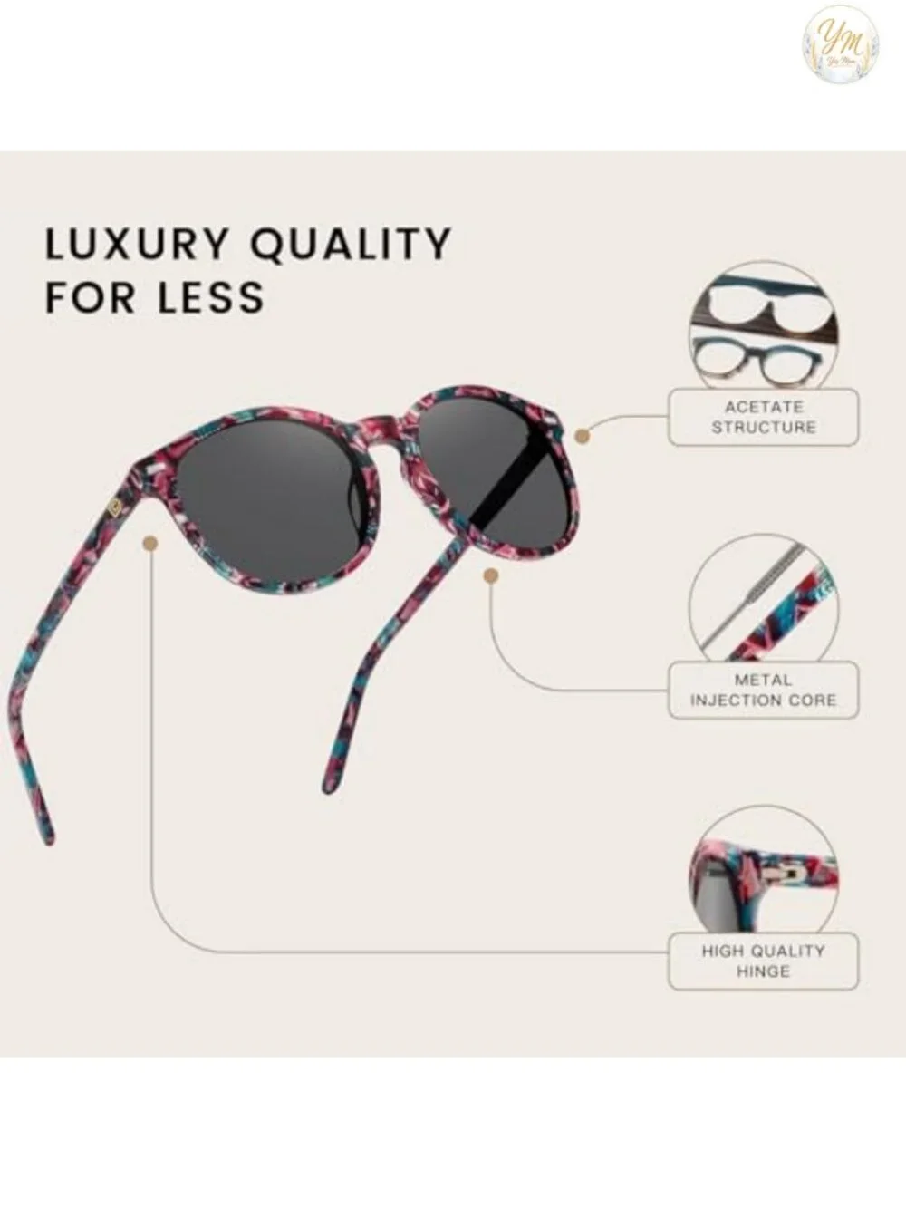 Polarized Sunglasses for Women UV Protection Handcrafted Acetate Shatterproof
